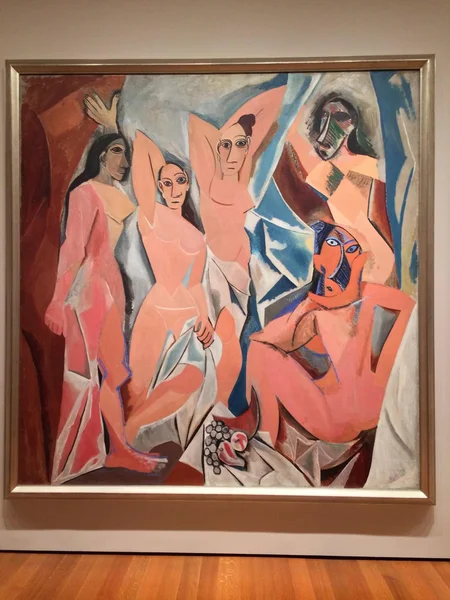 Slavný obraz pablo picasso, španělský malíř v moma v new Yorku, usa. názvem - mladé ženy avignon — Stock fotografie