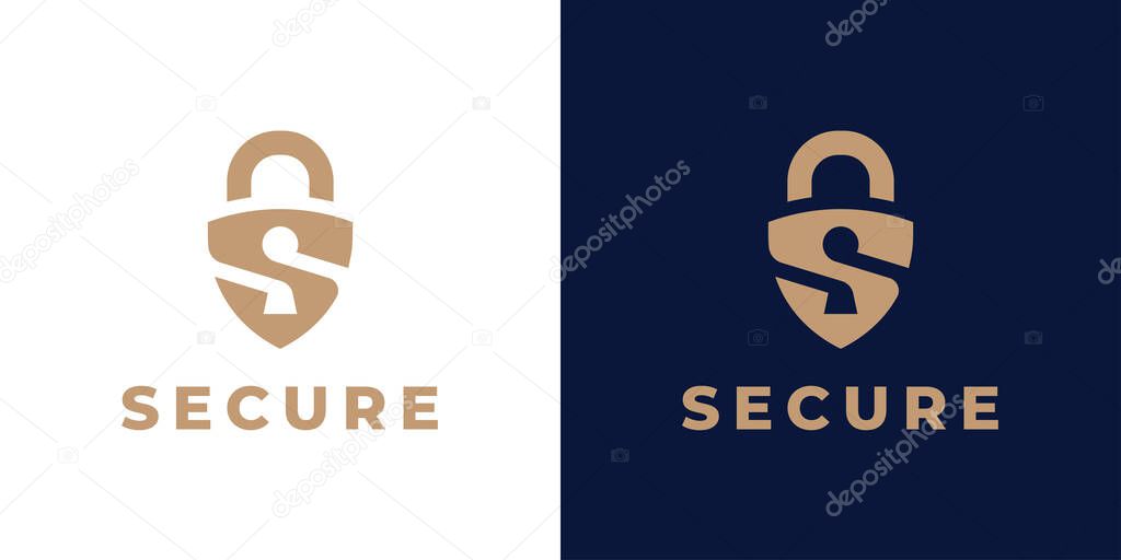 Concept security logo design. Secure padlock icon. Locksmith symbol. Letter S shield lock sign. Vector illustration.