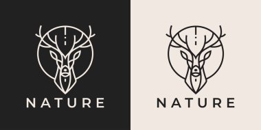 Deer head logo. Antler line icon. Reindeer Nature symbol. Elk horn emblem. Vector illustration.