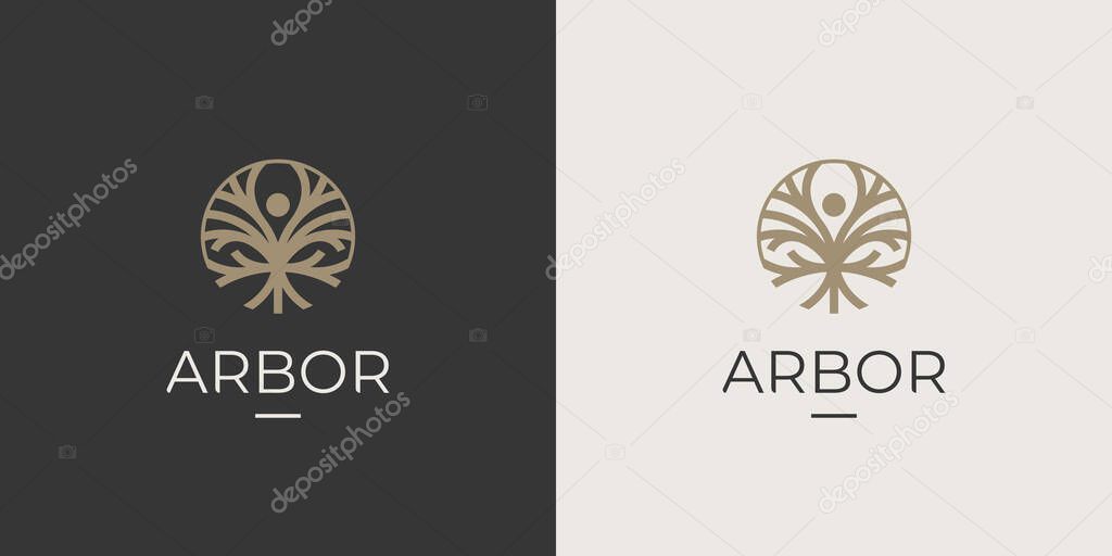 Abstract arbor tree logo. Natural beauty icon. Natural health naturopathy symbol. Environment eco plant sign. Vector illustration.