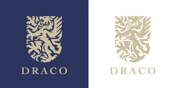 Heraldische Draak Kuif Logo Gevleugelde Draco Slang Schild Icoon Middeleeuws — Stockvector