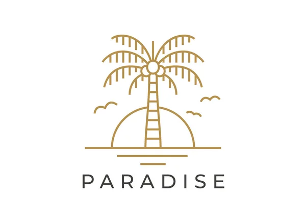 Логотип Пляжного Курорта Paradise Значок Линии Пальмы Летние Каникулы Знак — стоковый вектор