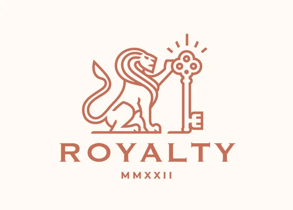 Kraliyet Aslanı Anahtar Logosu Zarif Altın Aslan Çizgisi Ikonu Lüks — Stok Vektör