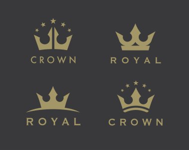 Kraliyet Taç Logosu. Lüks kral marka ikonları. Zarif altın iş sembolü koleksiyonu. Premium tasarım elemanı illüstrasyon vektör paketi.