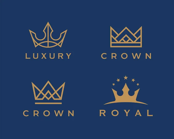 Royal Crown Logo Set Luxury King Brand Icons Elegant Golden — Stock Vector