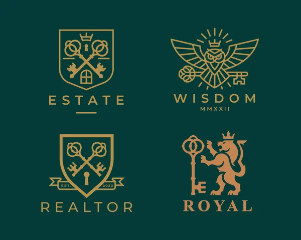 Royal Key Logos Luxury Real Estate Brand Icon Set Elegant — Stock Vector