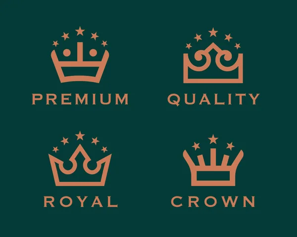 Kraliyet Taç Logo Simgesi Seti Lüks Kral Amblemleri Zarif Altın — Stok Vektör