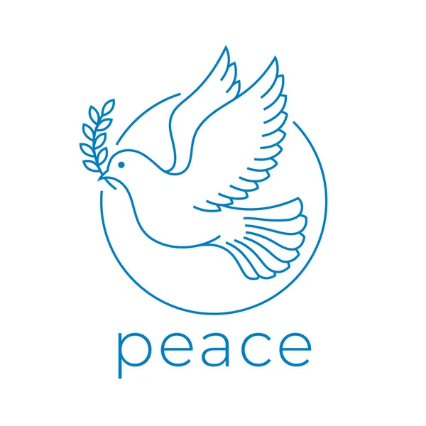 Icono Línea Paloma Símbolo Paz Mundial Pájaro Volador Con Signo — Vector de stock