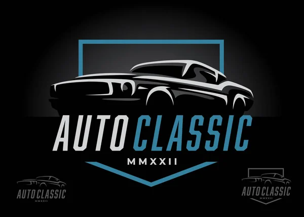 Klasik Spor Araba Logosu Tasarımı Amerikan Performans Motorlu Taşıt Ikonu — Stok Vektör