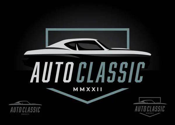 Klasik Spor Araba Logosu Tasarımı Amerikan Performans Motorlu Araç Siluet — Stok Vektör