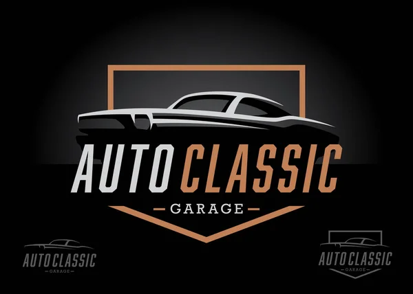 Klasik Spor Araba Logosu Tasarımı Amerikan Motorlu Araç Silueti Işareti — Stok Vektör