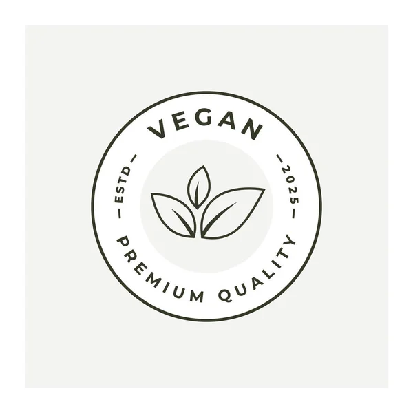 Design Icona Linea Logo Timbro Vegan Emblema Segno Veganismo Simbolo — Vettoriale Stock