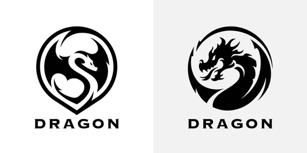 Dragon Logo Icons Ancient Mythical Serpent Symbol Mythological Beast Sign — стоковый вектор