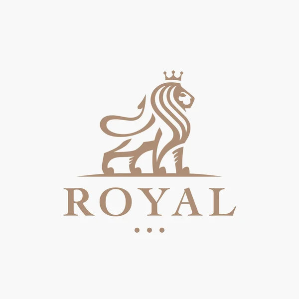 Royal Lion Logo Emblem Gold King Leo Icon Luxury Crown — Vector de stock