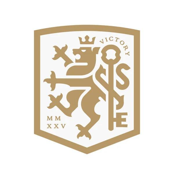 Lion Key Crest Heraldry Logosu Kraliyet Hanedanına Mensup Hayvan Arması — Stok Vektör