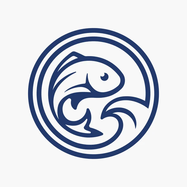 Sea Fish Wave Logo Icon Saltwater Fishing Symbol Seafood Sign — Stock Vector