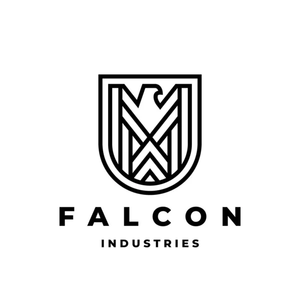 Escudo Halcón Emblema Del Logotipo Icono Línea Cresta Águila Abstracta — Vector de stock