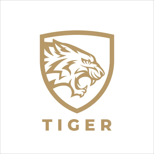 Logo Tête Tigre Mascotte Chat Sauvage Emblème Bouclier Icône Tigre — Image vectorielle