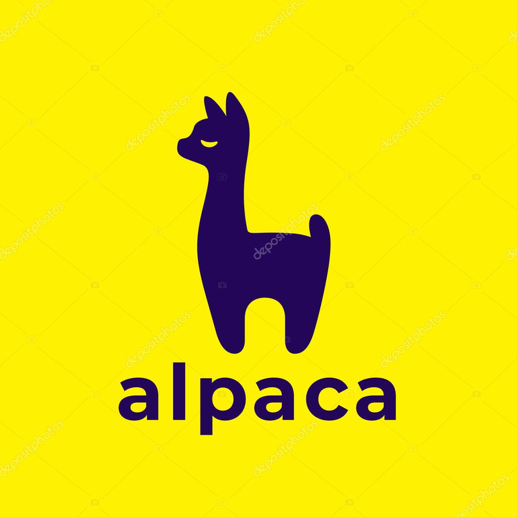 Friendly Alpaca logo. Cute Llama icon. Adorable farm animal symbol. Lama company brand sign. Vector illustration.