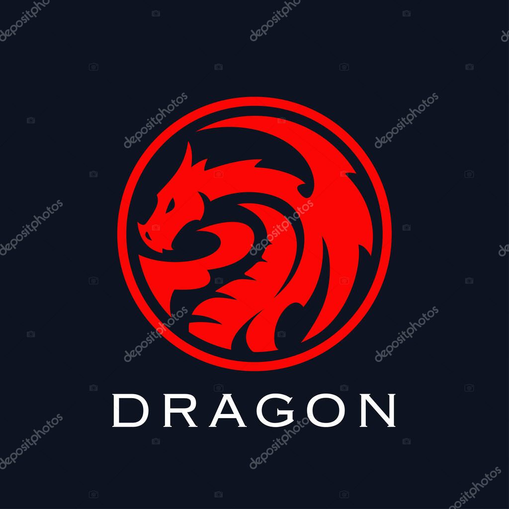Red dragon logo icon. Ancient mythical serpent symbol. Mythological beast emblem. Year of the dragon sign. Vector illustration.