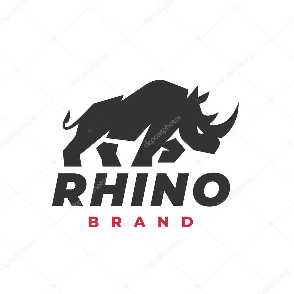 Rhino logo. Rhinoceros icon. Endangered animal symbol. African wildlife brand emblem. Vector illustration.