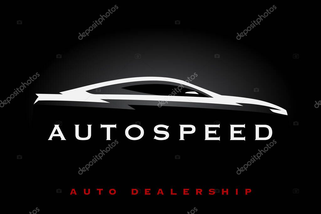 Sports vehicle auto logo. Motor car dealer emblem. Auto garage speed icon. Automotive silhouette dealership symbol. Vector illustration.