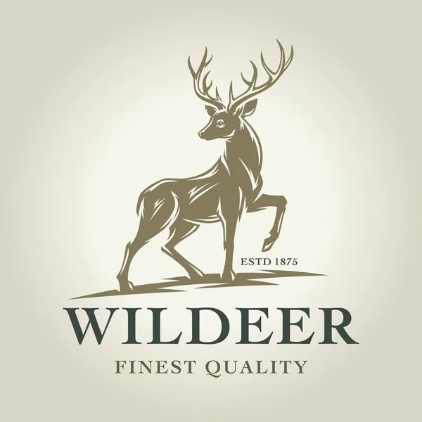 Wild Deer Logo Design Trophy Buck Emblem Antler Hunting Label — Stockvektor