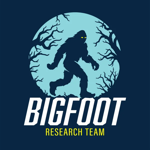 Bigfoot Research Team Poster Full Moon Sasquatch Silhouette Walking Logo — Archivo Imágenes Vectoriales