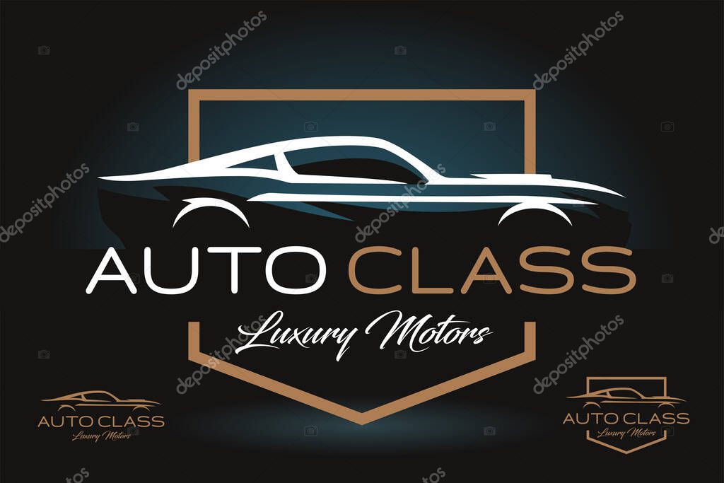 Luxury classic car logo emblem. Auto sports  garage badge icon. Motor vehicle dealership symbol. Automotive showroom sign. Vector illustration.