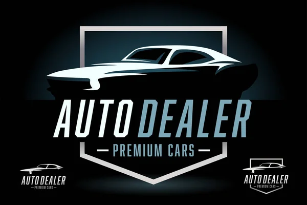 Auto Dealer Logo Car Silhouette Badge Icon Premium Motor Vehicle —  Vetores de Stock