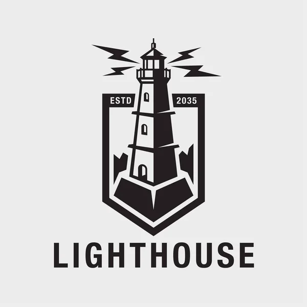 Lighthouse Logo Design Maritime Harbor Icon Search Light Signal Beacon — Vettoriale Stock