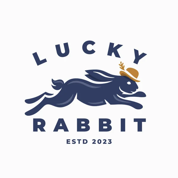 Lucky Rabbit Logo Design Springender Hase Mit Hut Symbol Jahr — Stockvektor