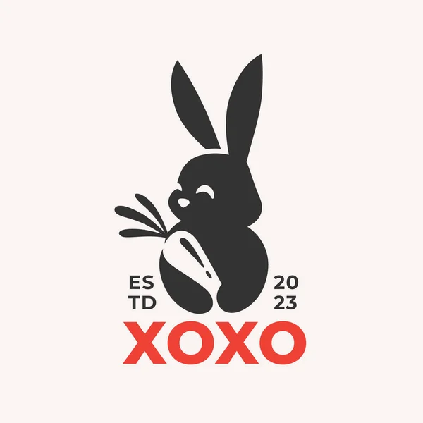 Милий Кролик Елементом Дизайну Логотипу Моркви Проста Веганська Ікона Кролика — стоковий вектор