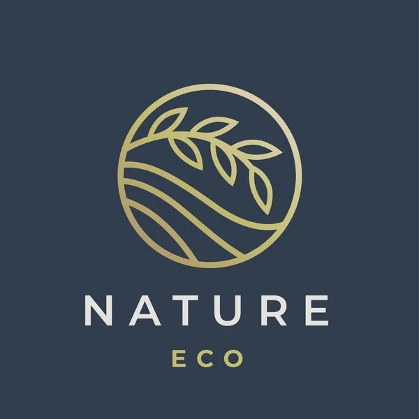 Öko Natur Linie Symbol Pflanzenblatt Kreis Logo Emblem Für Natürliche — Stockvektor