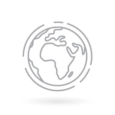 Dünya çizgisi ikonu. Dünya küresi sembolü. Küresel Atlas işareti. Afrika ve Avrupa harita amblemi. Vektör illüstrasyonu.