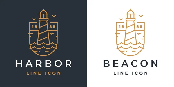 Εικονίδιο Φάρος Γραμμή Λογότυπο Φάρου Φωτός Ναυτικό Έμβλημα Κτιρίου Σύμβολο — Διανυσματικό Αρχείο