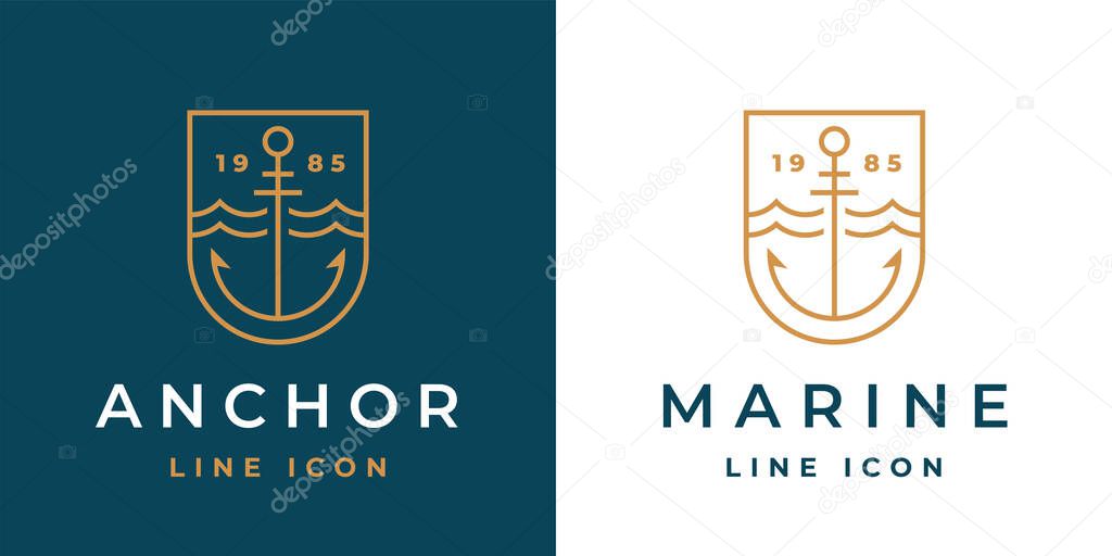 Anchor line icon. Marine logo. Nautical emblem. Maritime symbol. Sailor sign. Vector illustration.