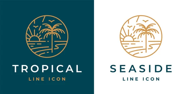 Τροπικό Εικονίδιο Παραλίας Λογότυπο Του Παραδείσου Παραθαλάσσιο Ταξιδιωτικό Έμβλημα Σύμβολο — Διανυσματικό Αρχείο