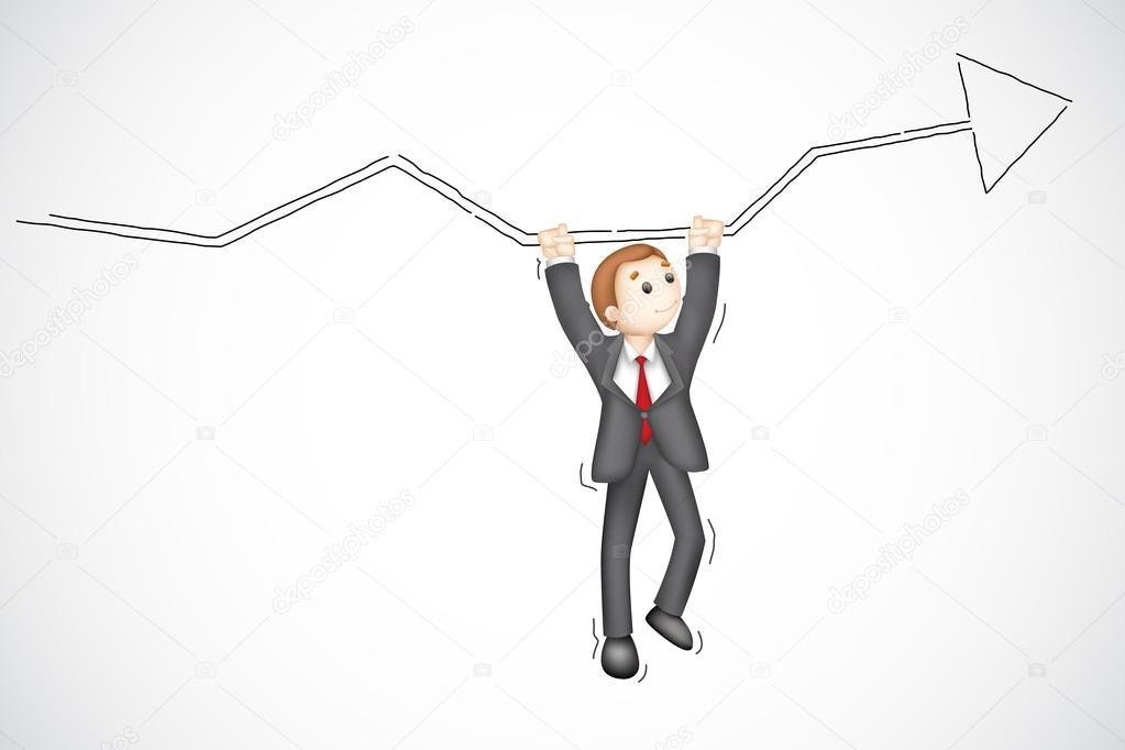 Business Man hanging from Arrow