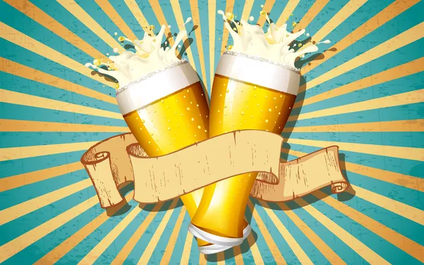 Vidrio de cerveza en fondo retro — Vector de stock