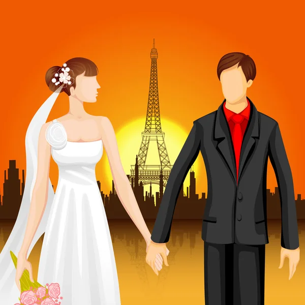 Couple near Eiffel Tower — Stock Vector