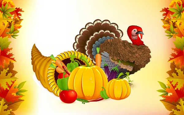 Thanksgiving Cornucopia with Turkey — Stock Vector