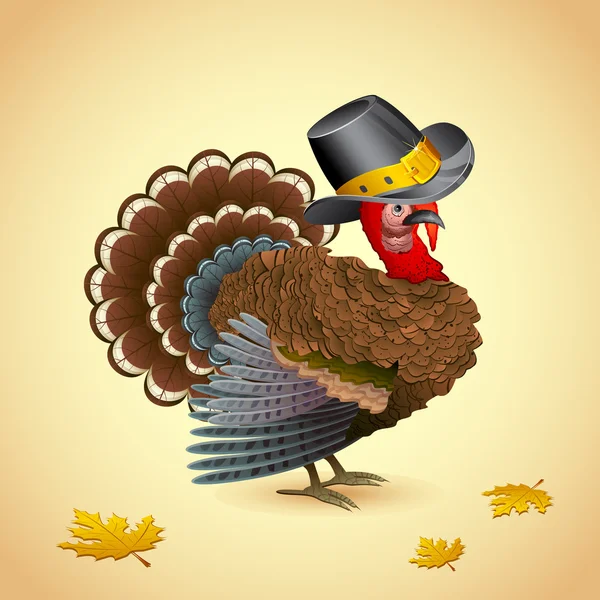 Turkey with Thanksgiving Hat — Stock Vector