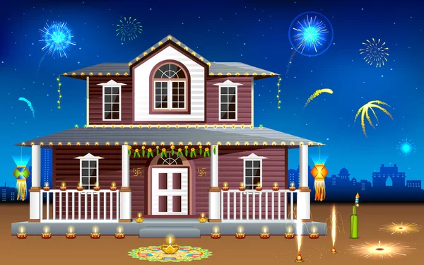 Maison décorée dans la nuit de Diwali — Image vectorielle