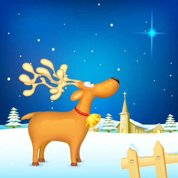 Reindeer in Christmas night — Stock Vector