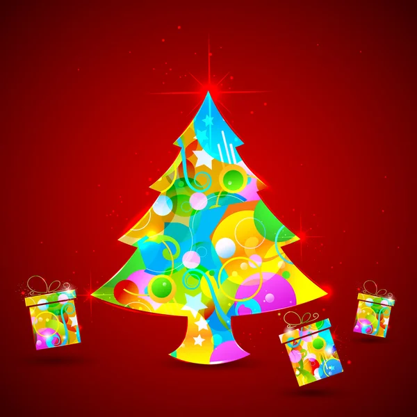 Albero di Natale colorato e regalo — Vettoriale Stock