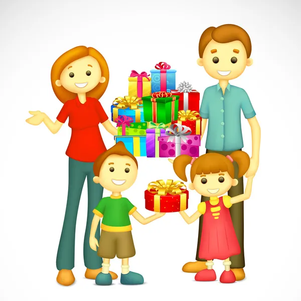 Family with Holiday Gift — Stock Vector