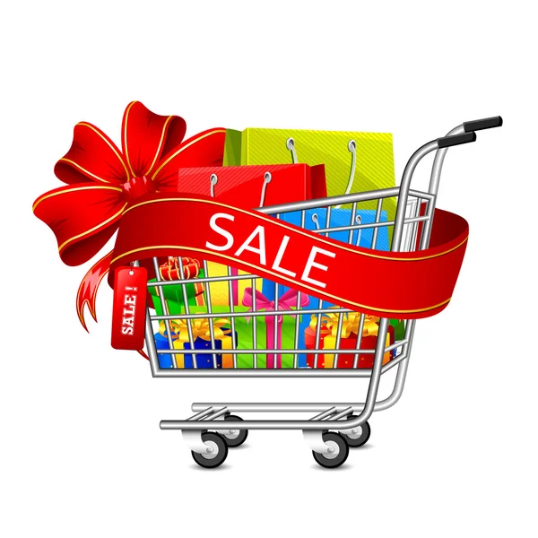 Sale Gift Box in Shopping Cart — Stock Vector