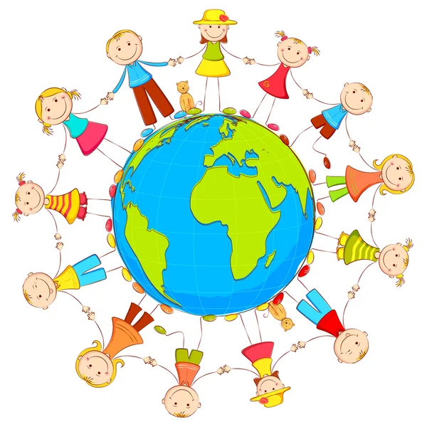 Enfants autour de la Terre — Image vectorielle