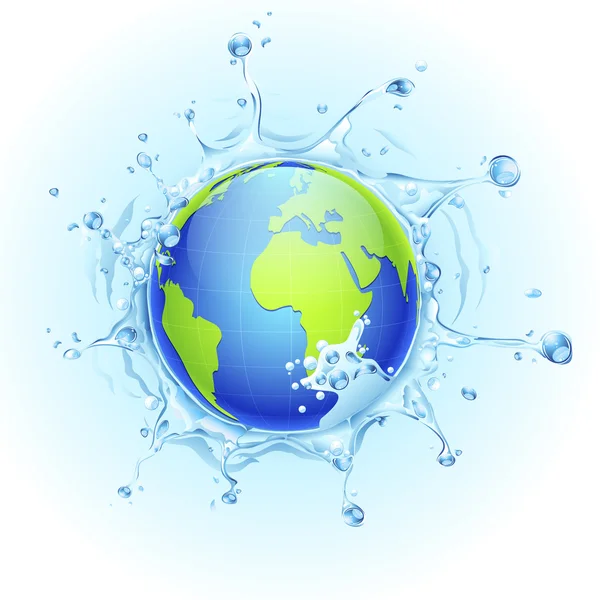 Earth in Splash of Water — Stock Vector
